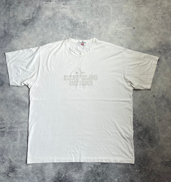 Stone island x supreme white embroidered tee