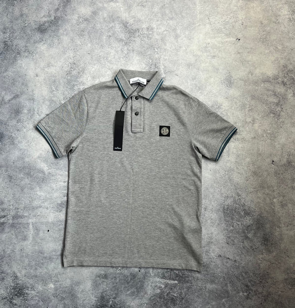 Stone island grey & blue trim polo shirt
