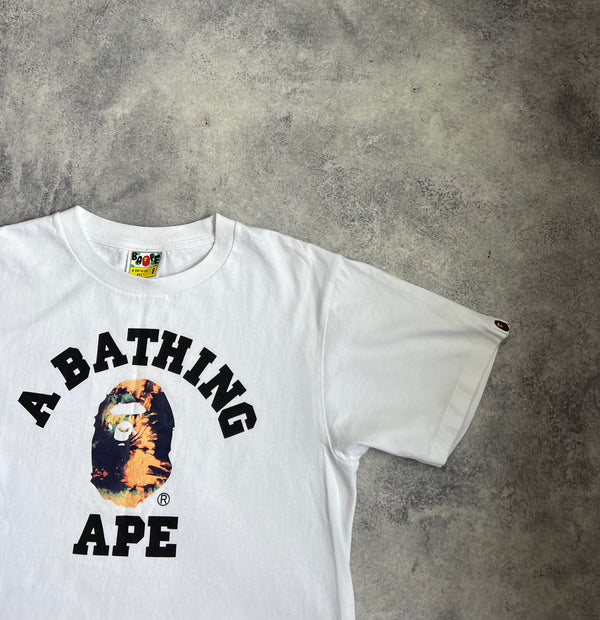 Bape white college logo graphic tee