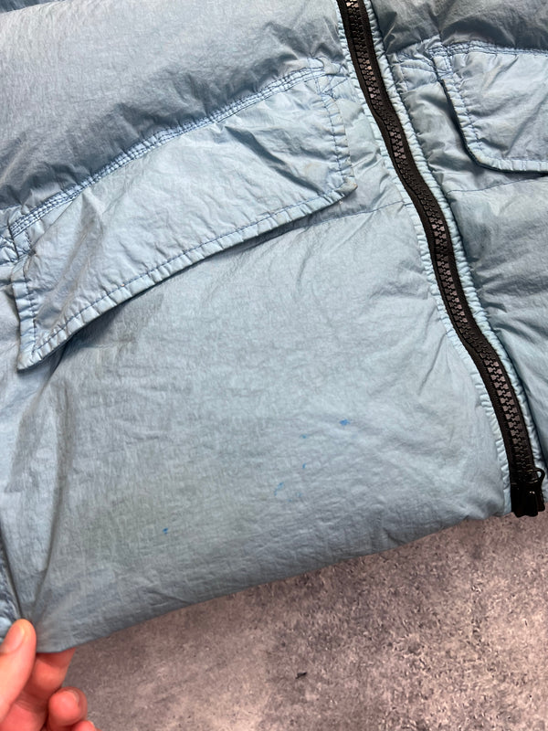 Stone island 2022 light blue crinkle reps NY down gilet with packable hood