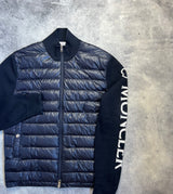 Moncler navy blue arm logo tricot cardigan