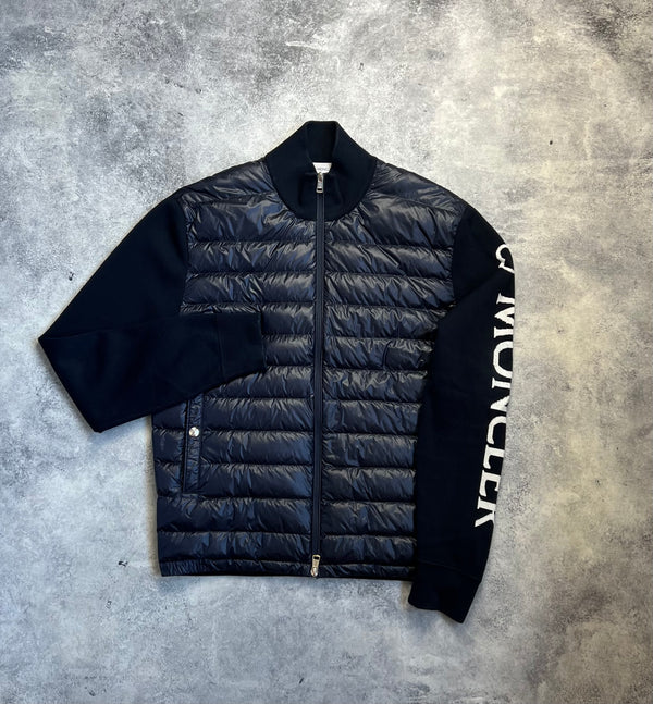 Moncler navy blue arm logo tricot cardigan