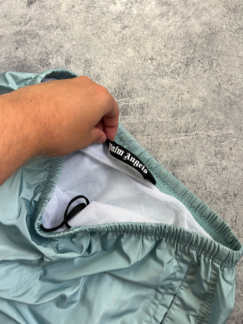 Palm angels blue palms row long swim shorts