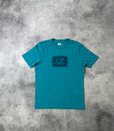 CP company blue block logo tee
