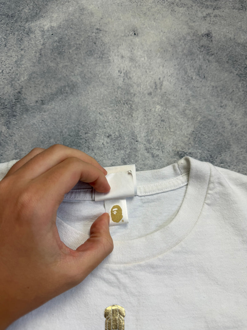 Bape blue camo shark graphic white tee