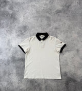 Moncler white & navy polo shirt with arm logo