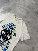 Moncler white graphic tee with arm logo