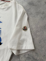 Moncler white graphic tee with arm logo