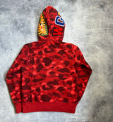 Bape double hooded red camo full zip hoodie