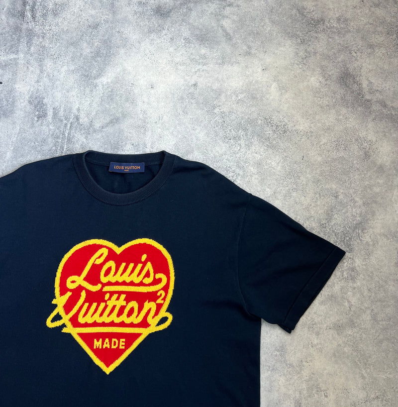 Louis Vuitton x nigo intarsia jacquard heart navy tee
