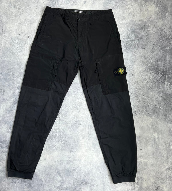 Stone island 2020 black resin & cotton cuffed cargo trousers