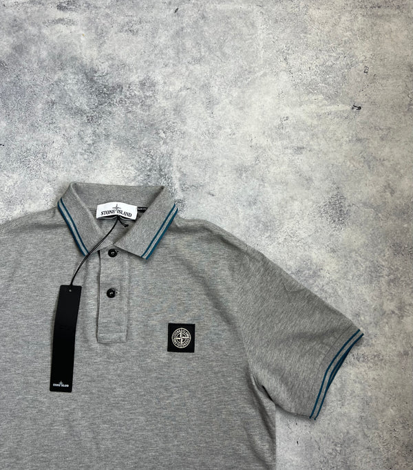Stone island grey & blue trim polo shirt