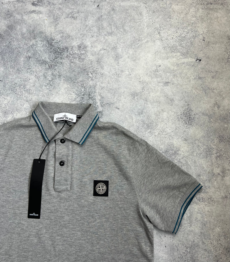 Stone island grey & blue trim polo shirt