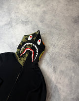 Bape black camo full shark zip hoodie