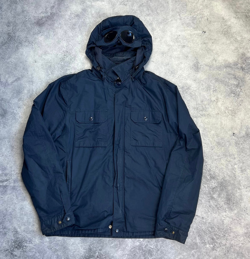 CP company navy blue micro M zip up goggle jacket