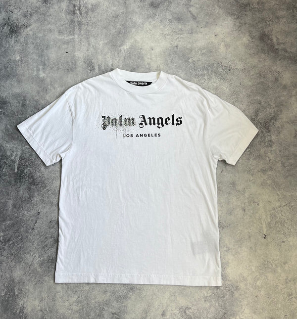 Palm angels rhinestone sprayed white tee
